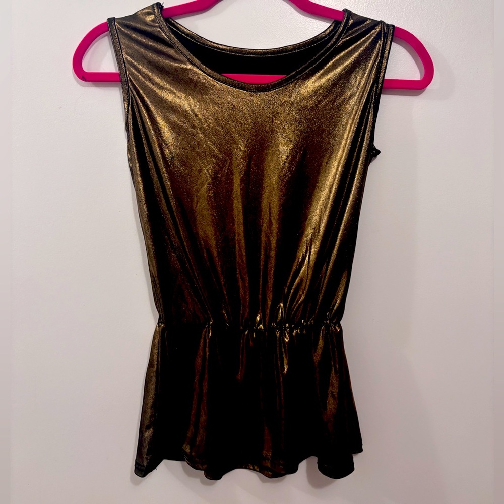 Vintage Stretchy Gold tank/tee shirt with snatched waist - fits a size Small